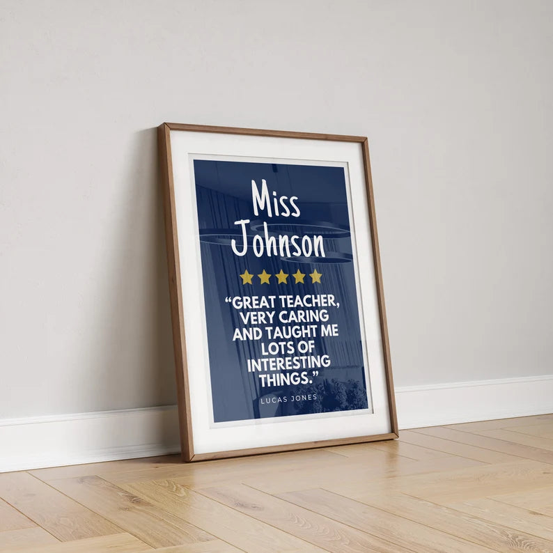 Custom Teacher Thank You Review, School Leaver Thank You Gift Poster, End of School Year Teacher Gift, Personalised Class Gift, School Frame