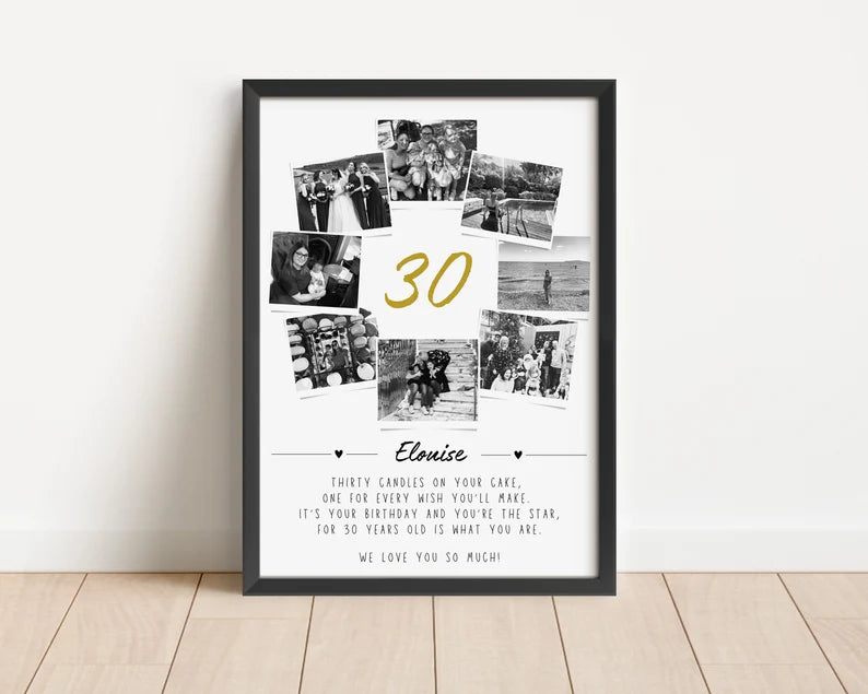 Personalised 30th Birthday Photo Collage, 30th Birthday Gift, 30th Celebration Wall Art, Polaroid Photo Decor, 30 Years Old Gift for Friend