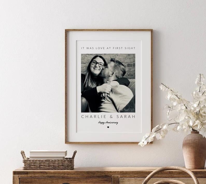 Personalised Anniversary Photo Print, Velentines Day Gift for Wife Husband, Couple Photo Framed for Her, Girlfriend Present Anniversary Gift
