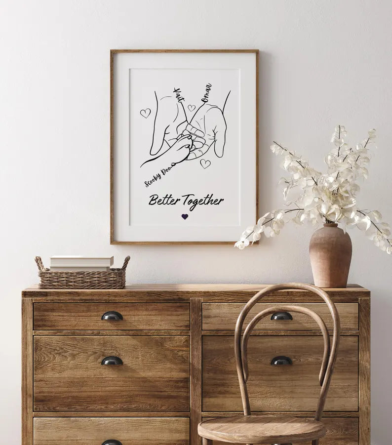Personalised Dog Paw and Human Hand Print | Better Together Wall Art | Pet Lover Gift | Dog Owner Decor | Custom Pet Line Drawing Keepsake