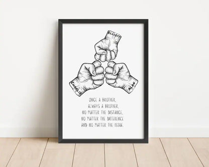 Brotherhood Wall Art | Fist Bump Illustration | Inspirational Quote | Framed Wall Print Brothers | Sibling Christmas Bond | Friendship Art