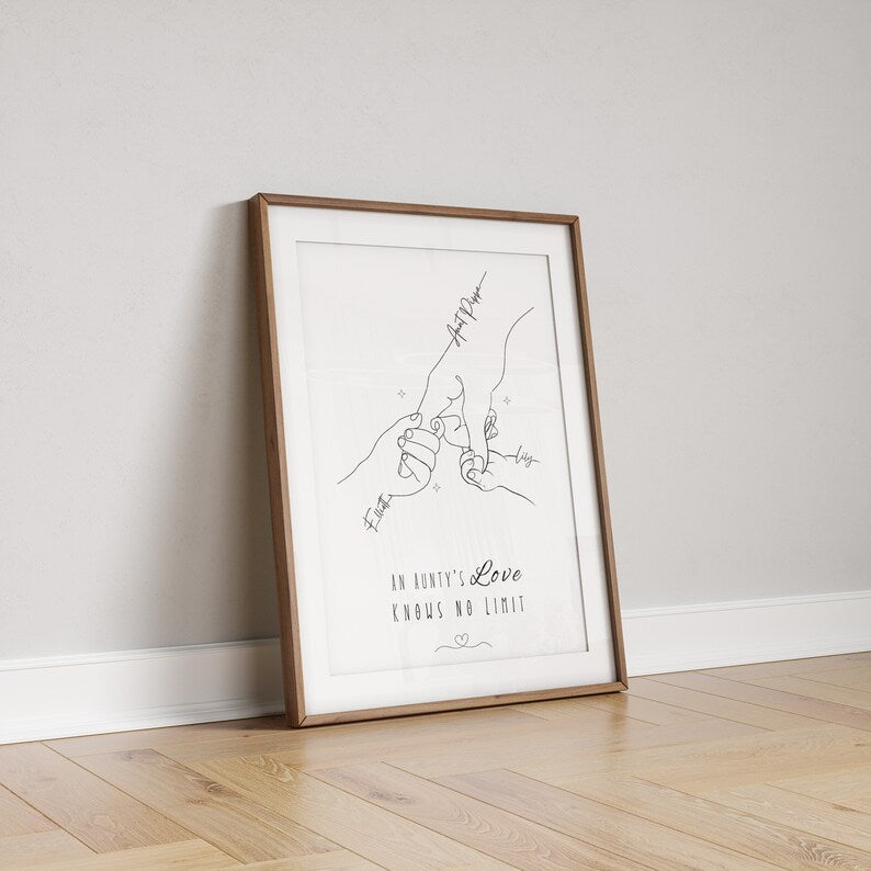 Personalised Auntie & Niece/Nephew Line Art Print, Custom Hand Holding Illustration, Aunt Gift, Minimalist Family Wall Art, Birthday Present
