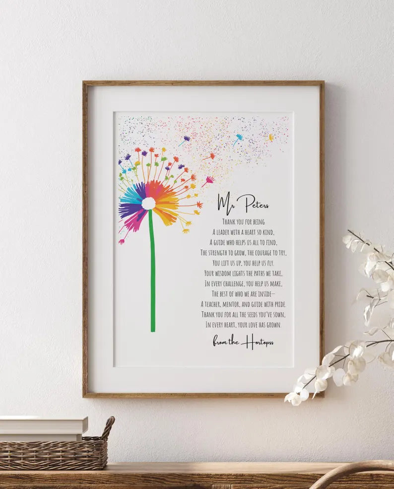 Personalised Head Teacher Gift, End of Year Teacher Gift, Teacher Appreciation Print, Customisable Teacher Wall Art, End of School Term Gift