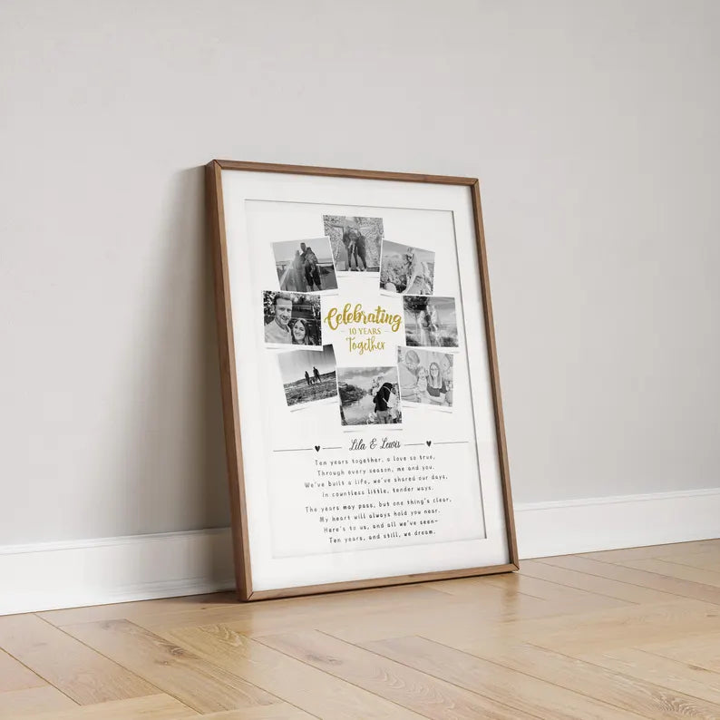 Custom 10th Anniversary Photo Collage, 10 Year Anniversary Gift, 10 Year Celebration, Polaroid Photo Decor, Tin Anniversary Gift for Wife