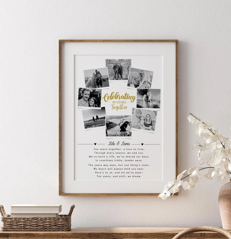 Custom 10th Anniversary Photo Collage, 10 Year Anniversary Gift, 10 Year Celebration, Polaroid Photo Decor, Tin Anniversary Gift for Wife
