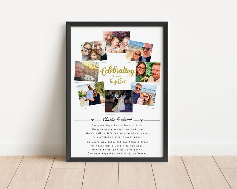 First Wedding Anniversary Personalised Photo Collage, Paper Anniversary Gift, 1 Year Anniversary Celebration, Polaroid Photo Gift, Wedding