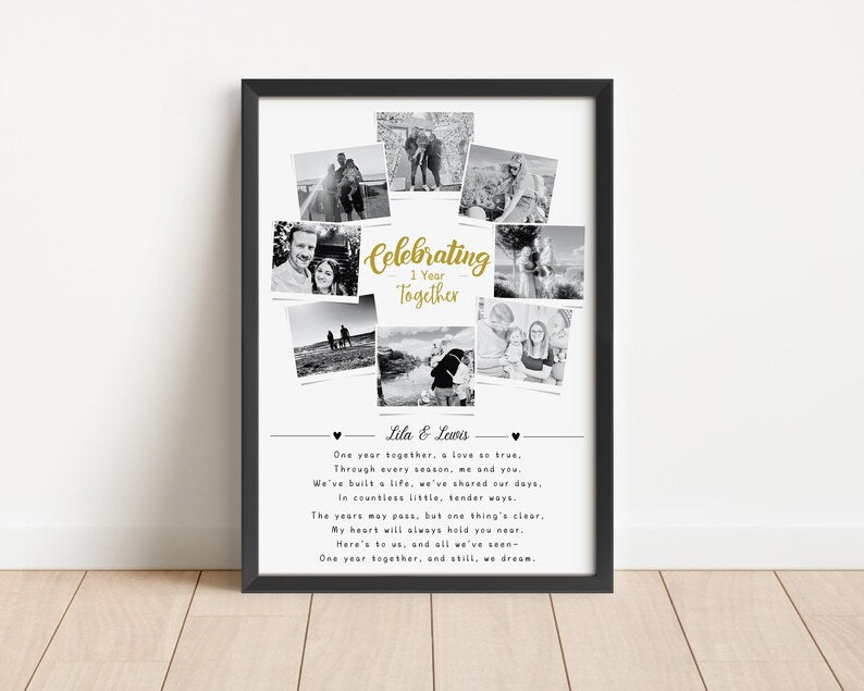 First Wedding Anniversary Personalised Photo Collage, Paper Anniversary Gift, 1 Year Anniversary Celebration, Polaroid Photo Gift, Wedding