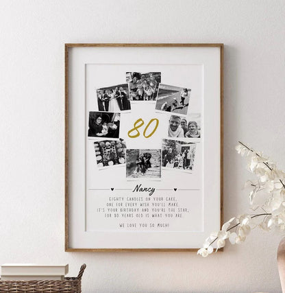 Personalised 80th Birthday Gift, Photo Collage, 80th Celebration, Milestone Birthday Art, Polaroid Photo Decor, Unique Gift Mum Sister Dad