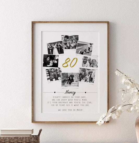 Personalised 80th Birthday Gift, Photo Collage, 80th Celebration, Milestone Birthday Art, Polaroid Photo Decor, Unique Gift Mum Sister Dad