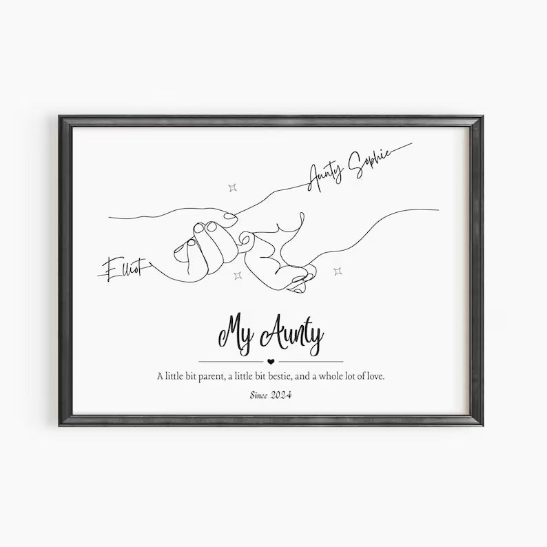 Personalised Auntie Print, Custom Aunt and Niece Gift, Minimalist Line Art, Aunt Keepsake, New Aunty Birthday Gift, My Auntie Since Print
