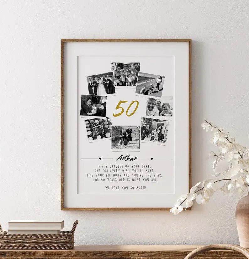 Personalised 50th Birthday Photo Collage, 50th Birthday Gift, 50th Celebrartion Party Decor, 50th Gift Mother Father Friend, Polaroid Art