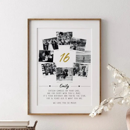 Personalised 16th Birthday Photo Collage, 16th Birthday Gift, 16th Birthday Wall Art, Polaroid Photo Decor, Sweet Sixteen Gift for Daughter