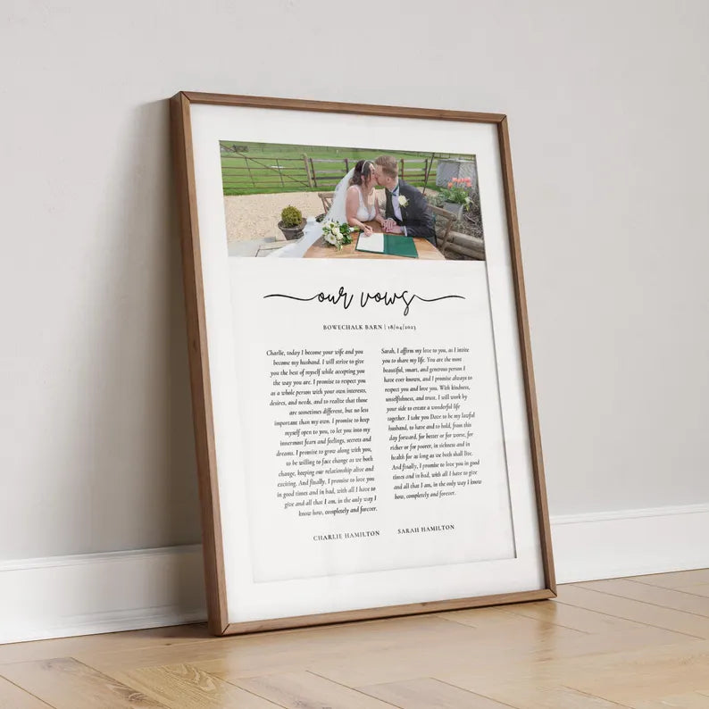 Custom Wedding Vows Print, Wedding Vow Keepsake, Marriage Location and Date Gift, Personalised Vow Frame, Wedding Photo Rustic Wedding Gift