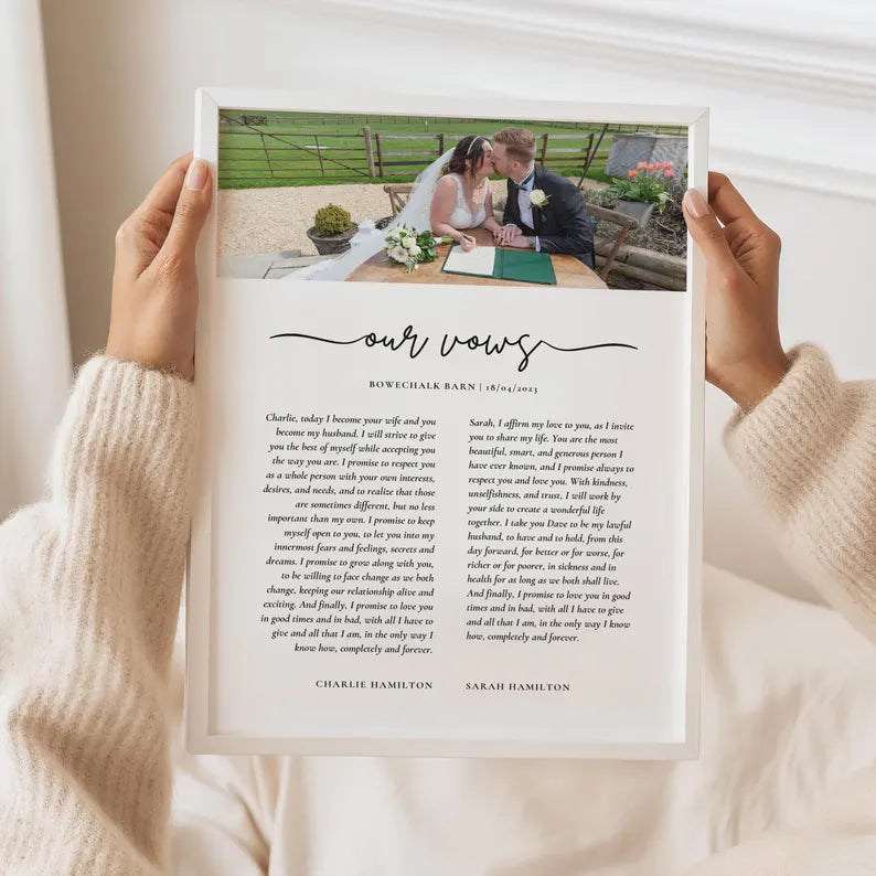 Custom Wedding Vows Print, Wedding Vow Keepsake, Marriage Location and Date Gift, Personalised Vow Frame, Wedding Photo Rustic Wedding Gift