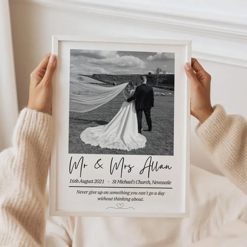 Personalised Wedding Photo Print, Just Married Wedding Keepsake, Wedding Day Photo, Wedding Gift, Post Honeymoon Gift Anniversary Gift Idea