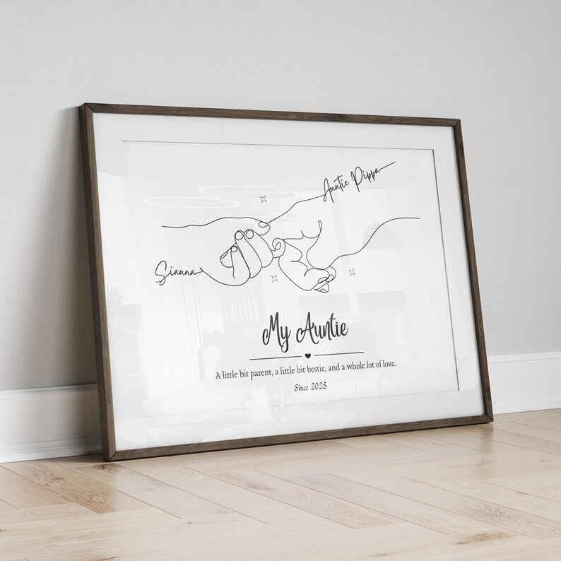 Personalised Auntie Print, Custom Aunt and Niece Gift, Minimalist Line Art, Aunt Keepsake, New Aunty Birthday Gift, My Auntie Since Print