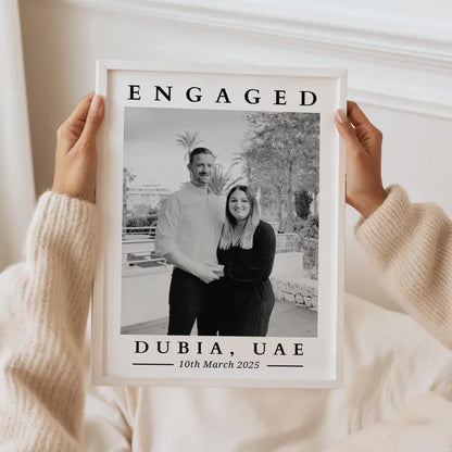 Custom Engagement Photo Print, Personalised Engagement Gift with Location & Date, Engaged Gift for Couple, Anniversary Present for Fiance