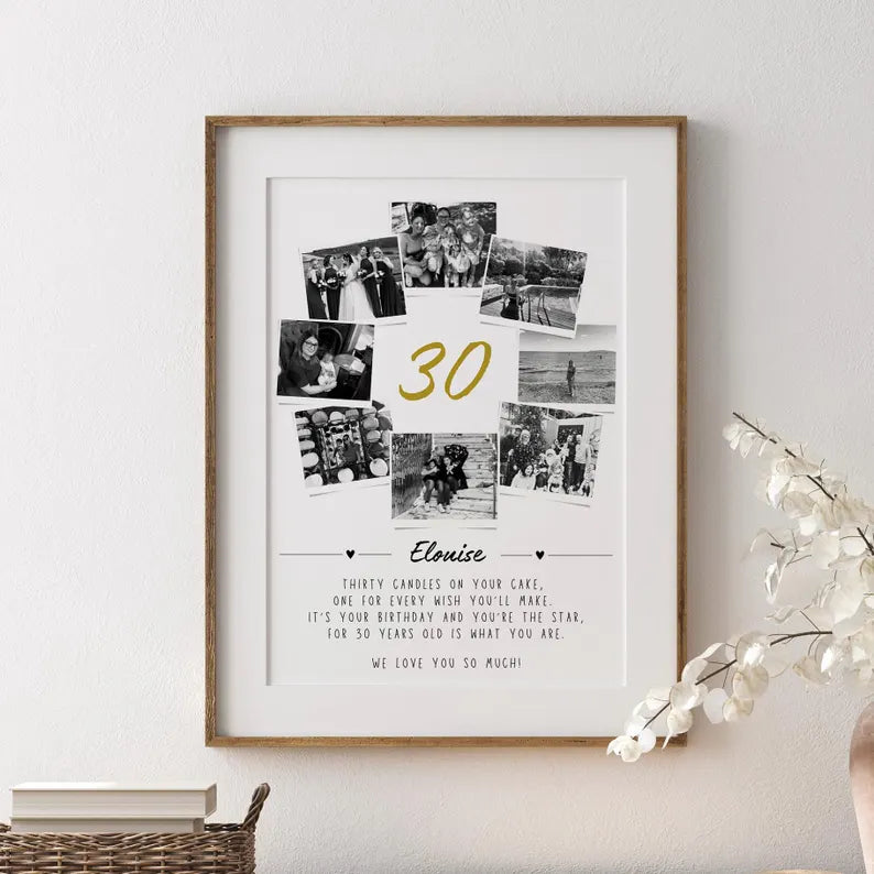 Personalised 30th Birthday Photo Collage, 30th Birthday Gift, 30th Celebration Wall Art, Polaroid Photo Decor, 30 Years Old Gift for Friend