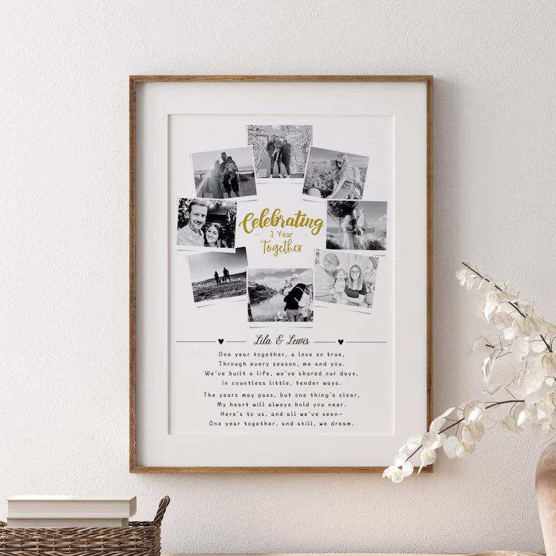 First Wedding Anniversary Personalised Photo Collage, Paper Anniversary Gift, 1 Year Anniversary Celebration, Polaroid Photo Gift, Wedding