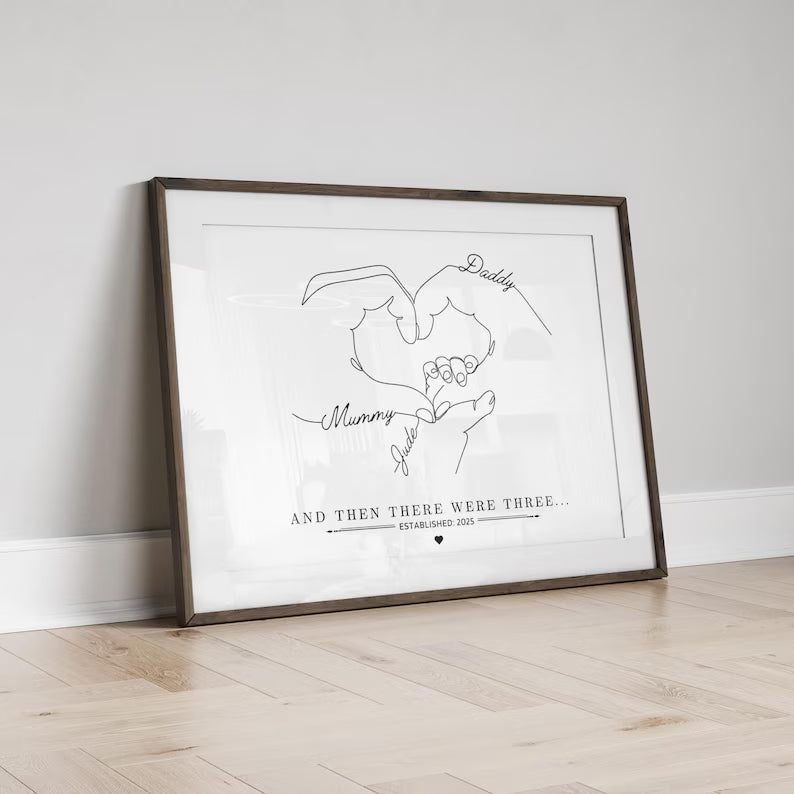 Personalised Baby Hand Family Gift, Newborn Gift Print, Dog Family Wall Art, Mummy Birthday Gift, Family of Three Four Five, Baby Shower Art