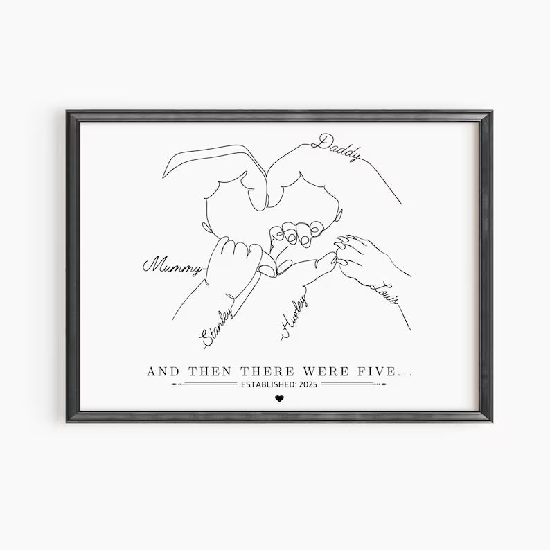 Personalised Baby Hand Family Gift, Newborn Gift Print, Dog Family Wall Art, Mummy Birthday Gift, Family of Three Four Five, Baby Shower Art