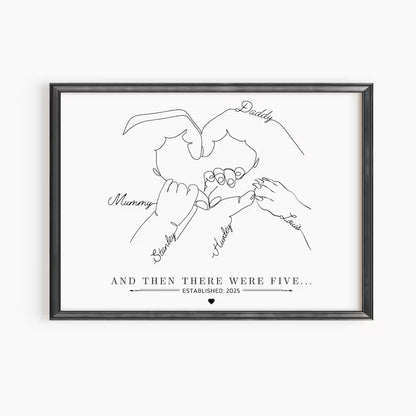 Personalised Baby Hand Family Gift, Newborn Gift Print, Dog Family Wall Art, Mummy Birthday Gift, Family of Three Four Five, Baby Shower Art