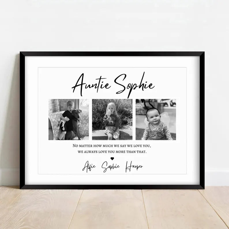 Custom Auntie Photo Gift, Personalised Aunt Print from Niece Nephew, Aunt Birthday Keepsake, Unqiue Aunty Gift, Birthday Gift for Sister