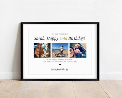 30th Birthday Custom Photo Gift, Milestone Birthday Print, Personalised Gift for 30th Birthday, Birthday Gift Frame for Son Daughter Friend