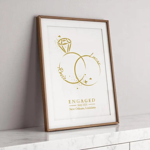 Personalised Engagement Gift, Custom Engagement Print, Engagement Keepsake, Engagement Announcement Sign, Engagement Wall Art, Ring Art