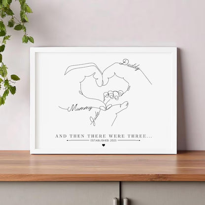 Personalised Baby Hand Family Gift, Newborn Gift Print, Dog Family Wall Art, Mummy Birthday Gift, Family of Three Four Five, Baby Shower Art