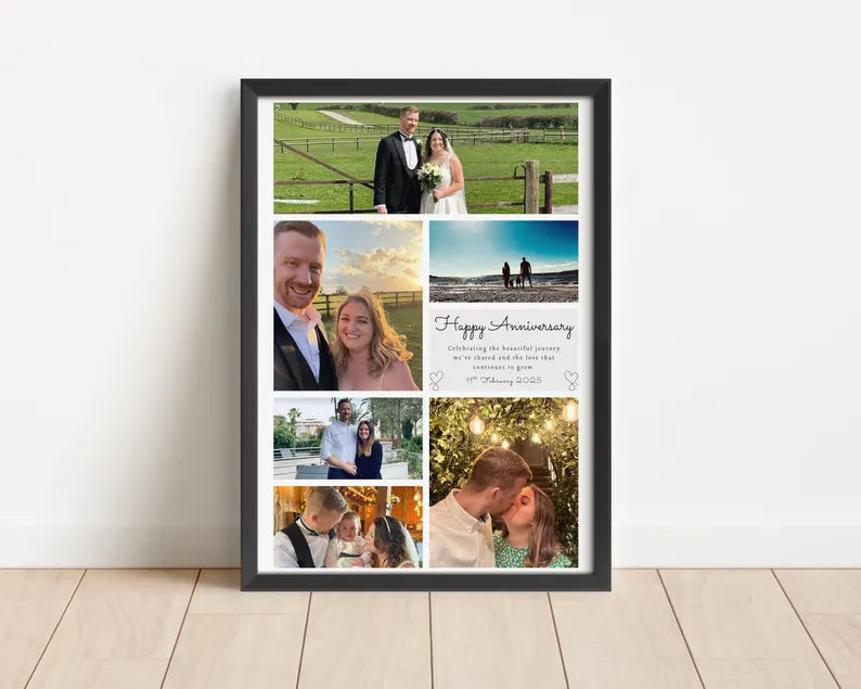 Personalised Anniversary Photo Collage, Custom Anniversary Gift, Wedding Anniversary Keepsake, Couple Photo Wall Art, Paper Anniversary Gift