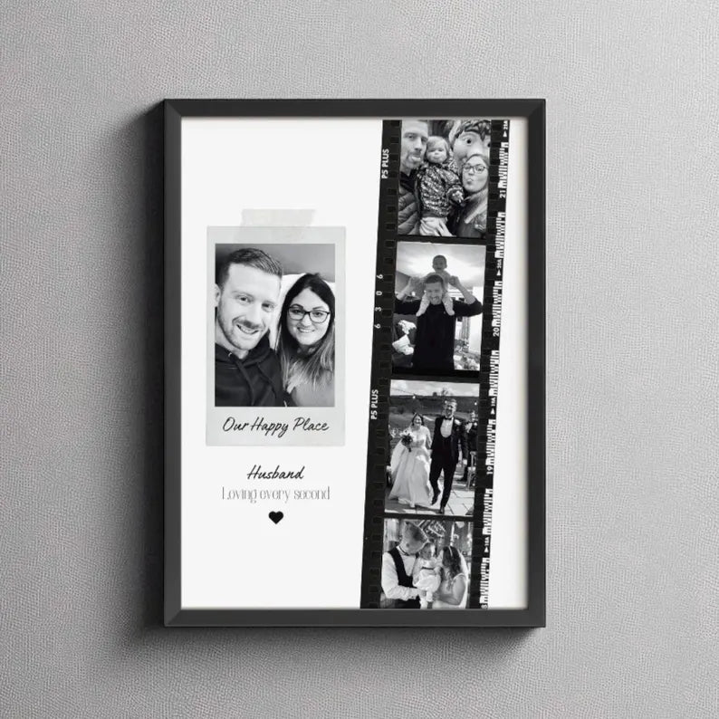 Personalised Husband Photo Collage Gift – Custom Couple Print with Film Strip Style – Romantic Anniversary or Valentine’s Day Gift for Him