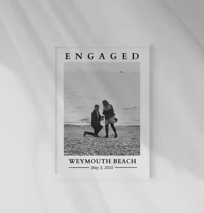 Custom Engagement Photo Print, Personalised Engagement Gift with Location & Date, Engaged Gift for Couple, Anniversary Present for Fiance