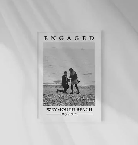Custom Engagement Photo Print, Personalised Engagement Gift with Location & Date, Engaged Gift for Couple, Anniversary Present for Fiance